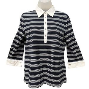 Brooks Brothers 346 Women’s Knit Polo Shirt Striped Preppy Cotton Trim Size M